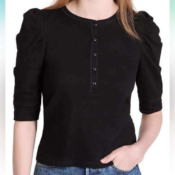 Rebecca minkoff Janine black 3/4 sleeve Henley Medium Med M - Picture 1 of 6